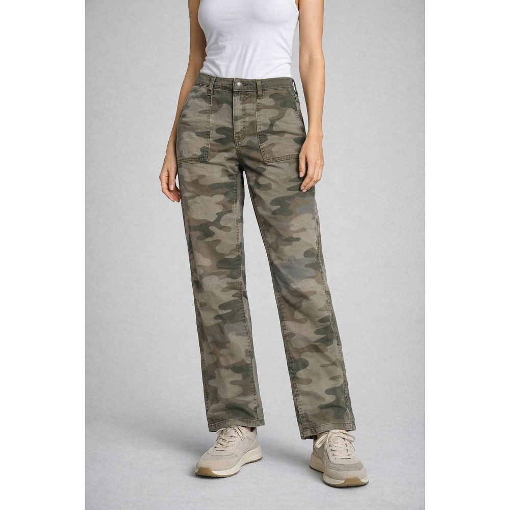 Sundance‎ Camo Utility Pants Women Petite P4 Green Brown Straight Leg Stretch